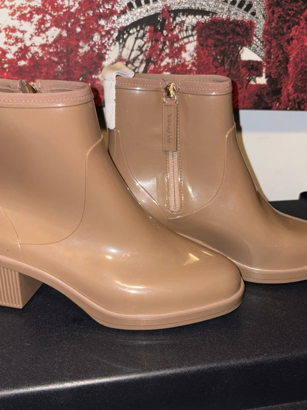 Kate Spade Women’s Chunky Heel Ankle Rain Boots in Tan